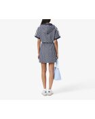Marine/witte jacquardjurk met capuchon en monogram