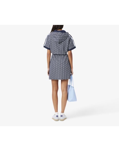 Marine/witte jacquardjurk met capuchon en monogram