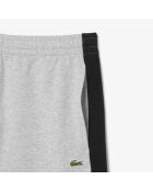 Melierte Baumwollfleece-Shorts mit Farbblockmuster in Silber/Schwarz