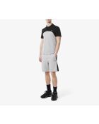 Melierte Baumwollfleece-Shorts mit Farbblockmuster in Silber/Schwarz