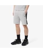 Melierte Baumwollfleece-Shorts mit Farbblockmuster in Silber/Schwarz