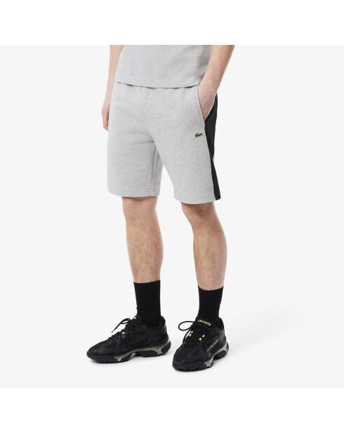 Melierte Baumwollfleece-Shorts mit Farbblockmuster in Silber/Schwarz