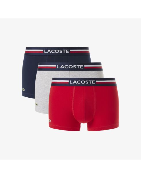 Lot de 3 boxers courts ceinture tricolore marine/argent chine/rouge