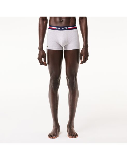 Lot de 3 boxers courts ceinture tricolore marine/argent chine/rouge