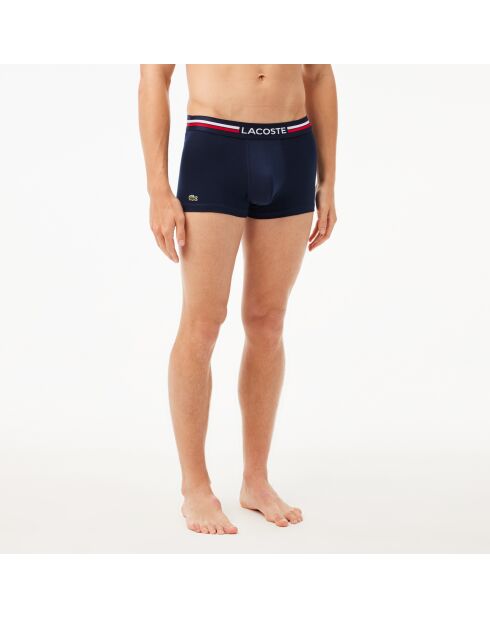 Lot de 3 boxers courts ceinture tricolore marine/argent chine/rouge