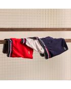 Lot de 3 boxers courts ceinture tricolore marine/argent chine/rouge