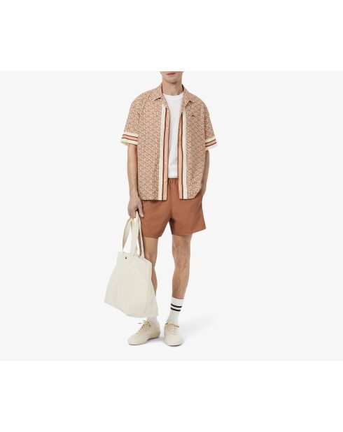 Shirt met monogram en rechte snit in latte/Iberis-kristallijn