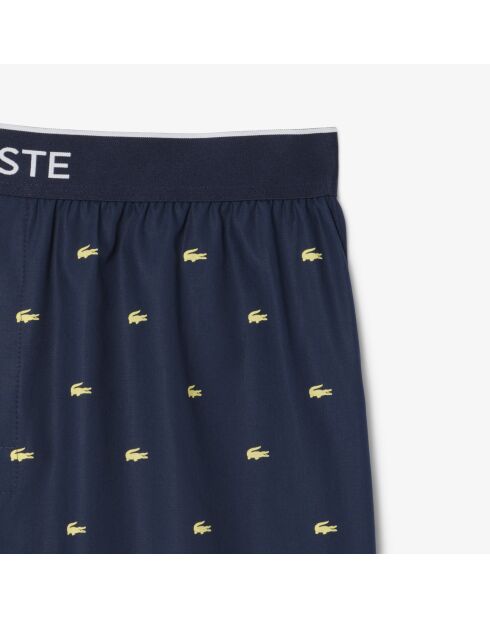 Marineblauw/gele pyjamabroek in popeline met print