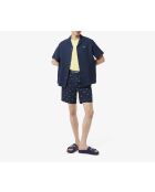 Marineblauw/gele pyjamabroek in popeline met print