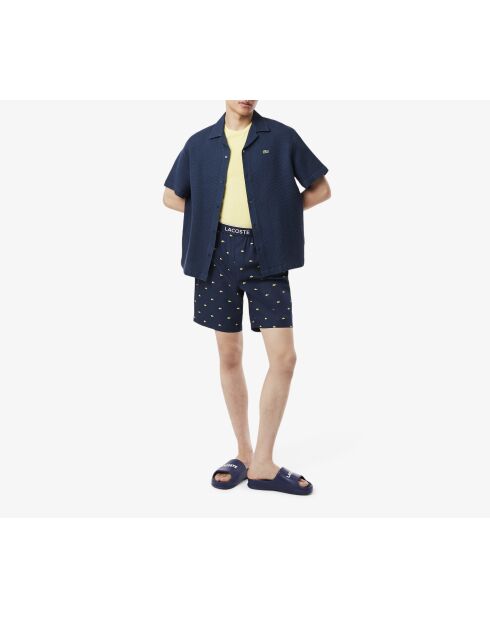 Marineblauw/gele pyjamabroek in popeline met print