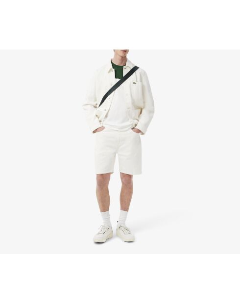 Weißes/liamone-grünes T-Shirt aus Baumwolljersey mit Farbblockmuster