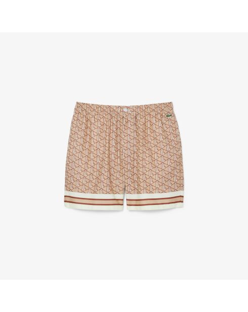 Leichte Shorts mit Monogramm-Print in Latte/Iberis-Kristallin