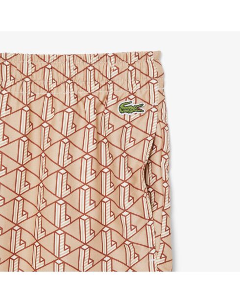 Leichte Shorts mit Monogramm-Print in Latte/Iberis-Kristallin