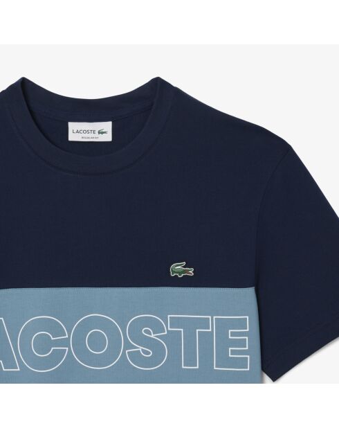 Marineblauw/kalkstenen katoenen T-shirt met kleurvlakken