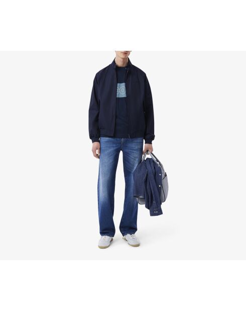 Marineblauw/kalkstenen katoenen T-shirt met kleurvlakken