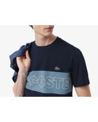 Baumwoll-T-Shirt in Marineblau/Kalkstein-Farbblock