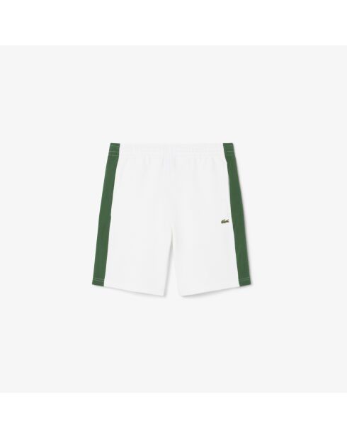 Weiße/liamone-grüne Baumwollfleeceshorts mit Farbblockmuster