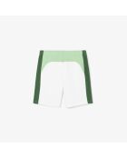 Weiße/liamone-grüne Baumwollfleeceshorts mit Farbblockmuster