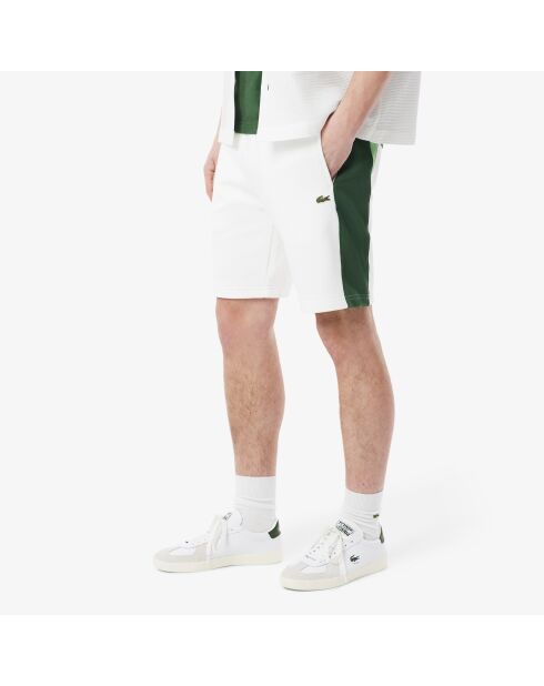 Weiße/liamone-grüne Baumwollfleeceshorts mit Farbblockmuster