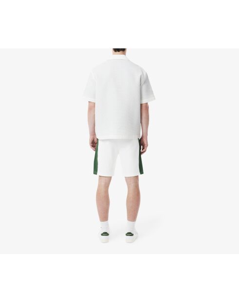 Weiße/liamone-grüne Baumwollfleeceshorts mit Farbblockmuster