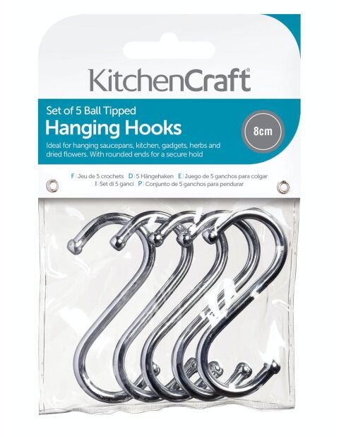 Set van vijf chromen S-haken - 4x8x1,4 cm