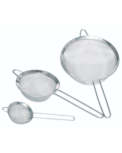 Set van 3 ronde vergieten met fijn zilvergaas - 39,8x21,1x6,5 cm