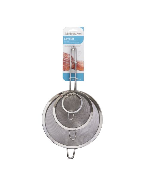 Set van 3 ronde vergieten met fijn zilvergaas - 39,8x21,1x6,5 cm