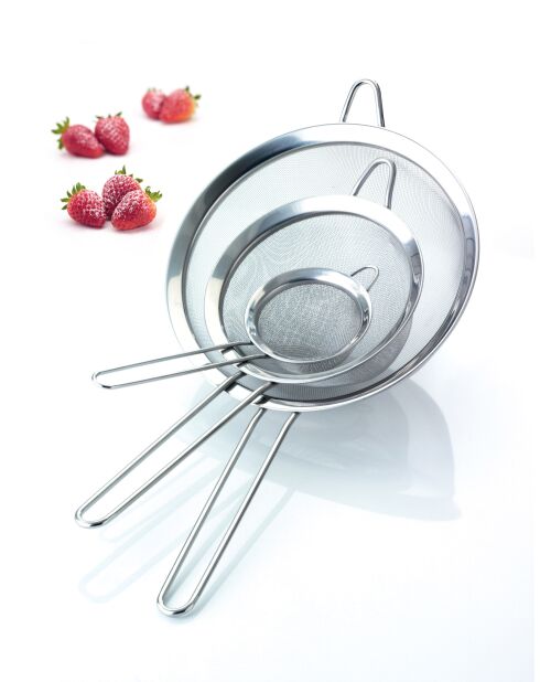 Set van 3 ronde vergieten met fijn zilvergaas - 39,8x21,1x6,5 cm