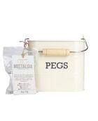 Antica scatola porta mollette color crema - 14,5x14,5x12 cm