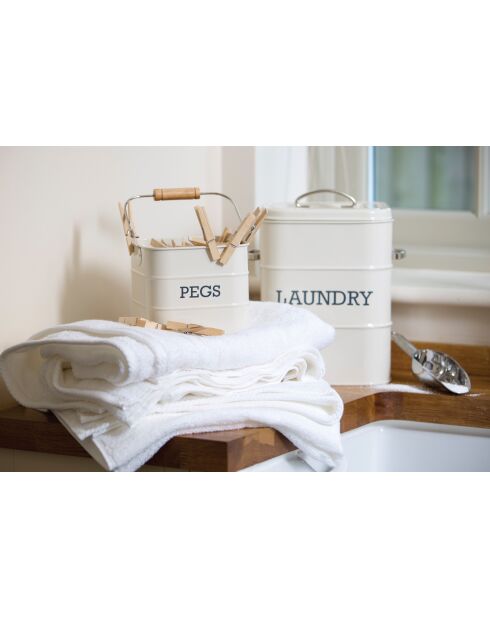 Antica scatola porta mollette color crema - 14,5x14,5x12 cm