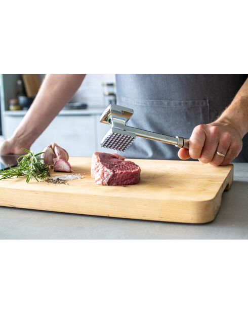 Professioneller Fleischklopfer mit silbernem ovalem Griff - 29x6,3x4,7 cm