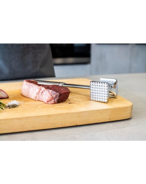 Professioneller Fleischklopfer mit silbernem ovalem Griff - 29x6,3x4,7 cm