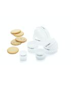 Juego de 7 cortadores de galletas de plástico de doble filo para galletas y pasteles, blancos, 10,2 x 10,2 x 3,5 cm