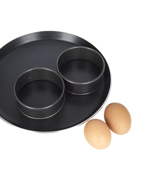 Juego de 2 aros negros antiadherentes para huevos escalfados, 25 x 11 x 3 cm