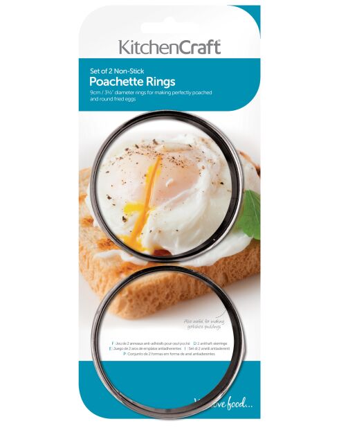 Juego de 2 aros negros antiadherentes para huevos escalfados, 25 x 11 x 3 cm