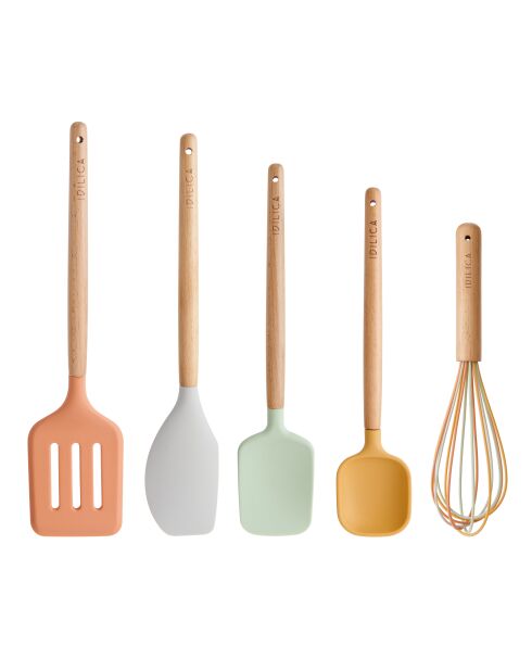 Set van 5 veelkleurige siliconen gebruiksvoorwerpen - 34,1x21x5,5 cm