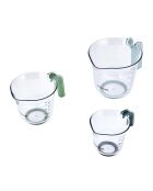 Juego de 3 jarras medidoras, jarras apilables con asas verdes y azules y boquillas para verter, 15,1 x 19 x 14 cm