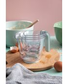 Juego de 3 jarras medidoras, jarras apilables con asas verdes y azules y boquillas para verter, 15,1 x 19 x 14 cm