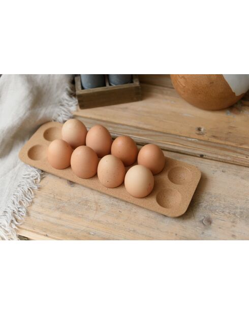Soporte antiguo para huevos de corcho crema - 30,1x10,3x2 cm
