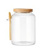 Tarro de cristal con tapa de madera de haya y cuchara, 13 x 10,8 x 17 cm