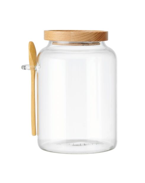 Barattolo in vetro con coperchio in legno di faggio e cucchiaio - 13x10,8x17 cm