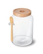 Tarro de cristal con tapa de madera de haya y cuchara, 13 x 10,8 x 17 cm
