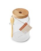 Tarro de cristal con tapa de madera de haya y cuchara, 13 x 10,8 x 17 cm