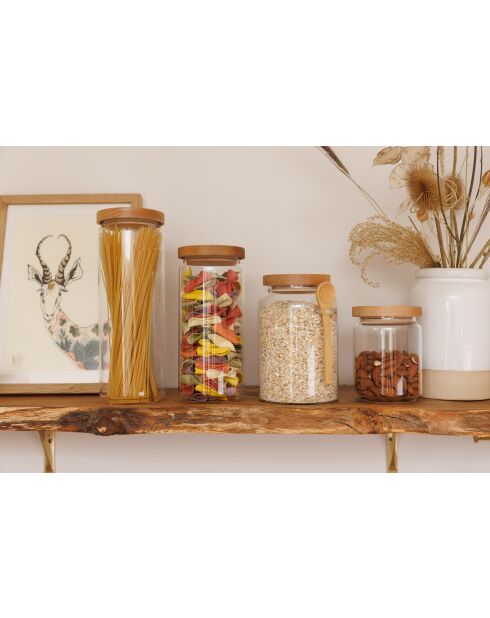 Barattolo in vetro con coperchio in legno di faggio e cucchiaio - 13x10,8x17 cm