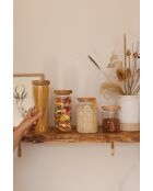 Tarro de cristal con tapa de madera de haya y cuchara, 13 x 10,8 x 17 cm