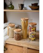 Tarro de cristal con tapa de madera de haya y cuchara, 13 x 10,8 x 17 cm