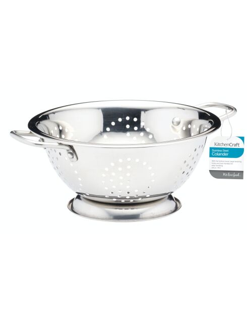 Zilverkleurig roestvrijstalen vergiet - 24,1x29,5x9,9 cm