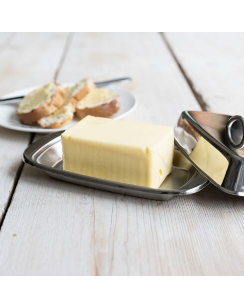 Boterschaal met zilveren deksel — 19x10,3x6,5 cm
