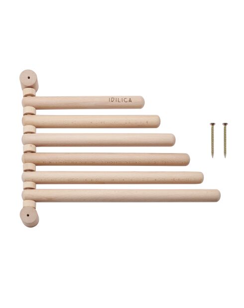 Mensola da parete antica in faggio color crema con 6 binari - 39x31,5x3,5 cm