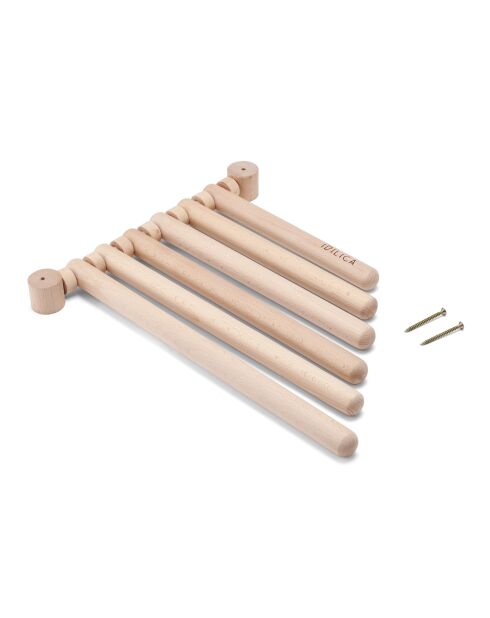 Mensola da parete antica in faggio color crema con 6 binari - 39x31,5x3,5 cm